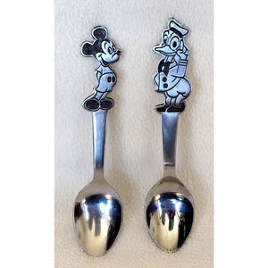 2 Walt Disney Productions Mickey & Donald Character Bonny Stainless Spoons Japan
